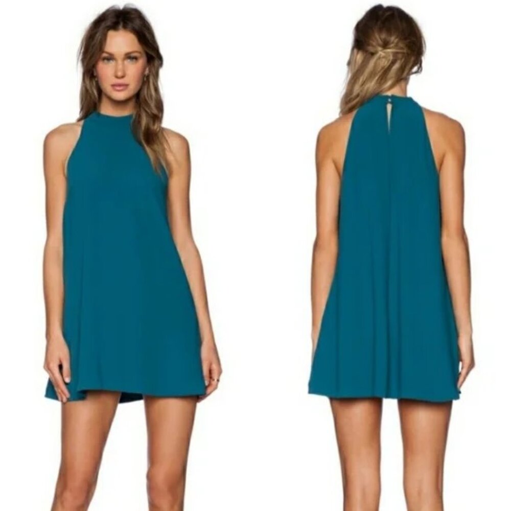 Lovers + Friends Lily - Cyan Pocketed Halter Mini Dress w/Back Keyhole - Small